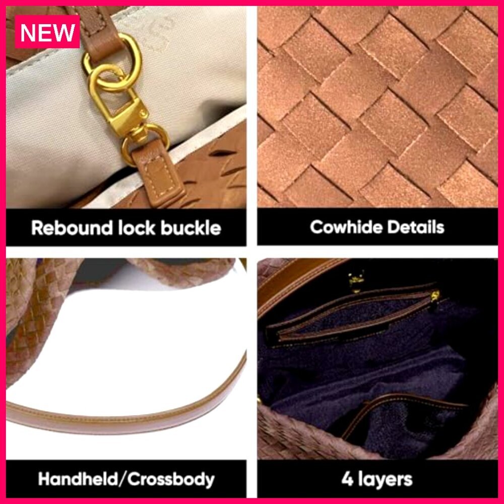 Braided Leather Tote Bag with Woven Suede Details, Shoulder Bag - Picture 5 of 8